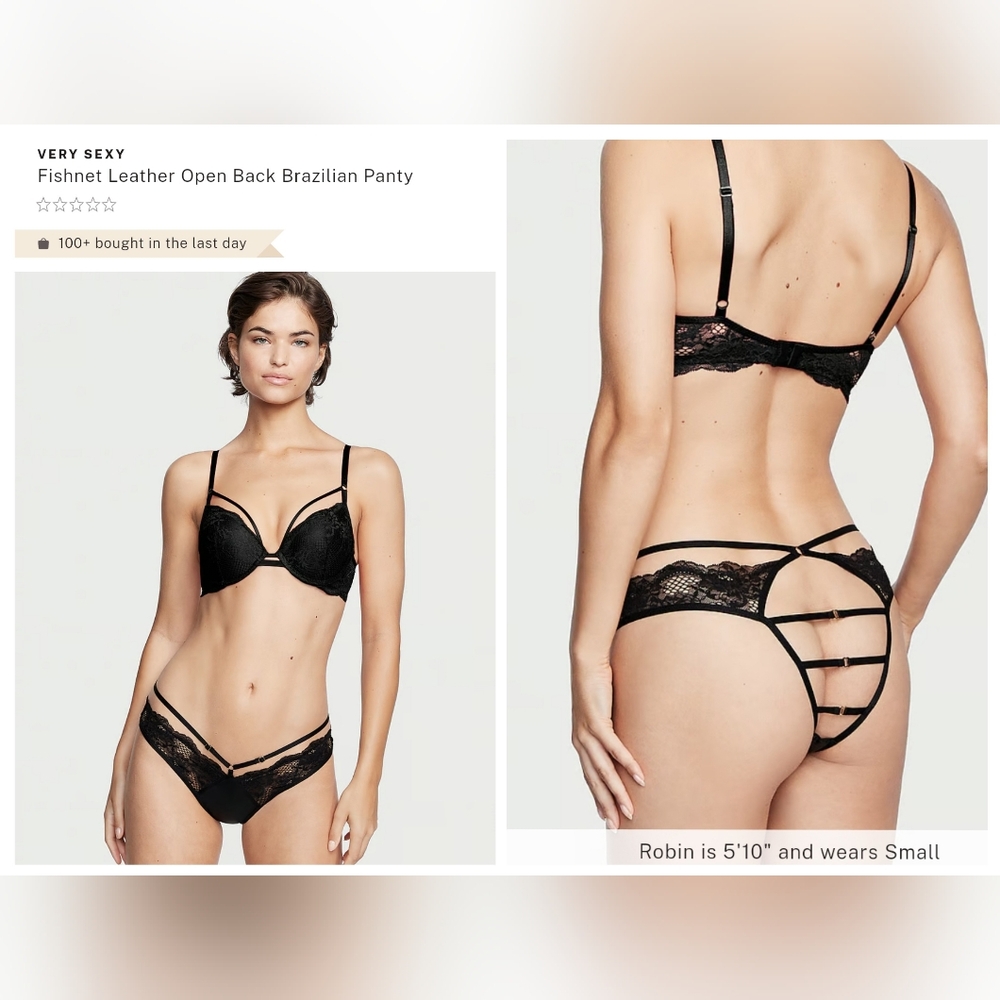 Victoria's secret Sexy fishnet faux leather open back Brazilian panty MEDIUM